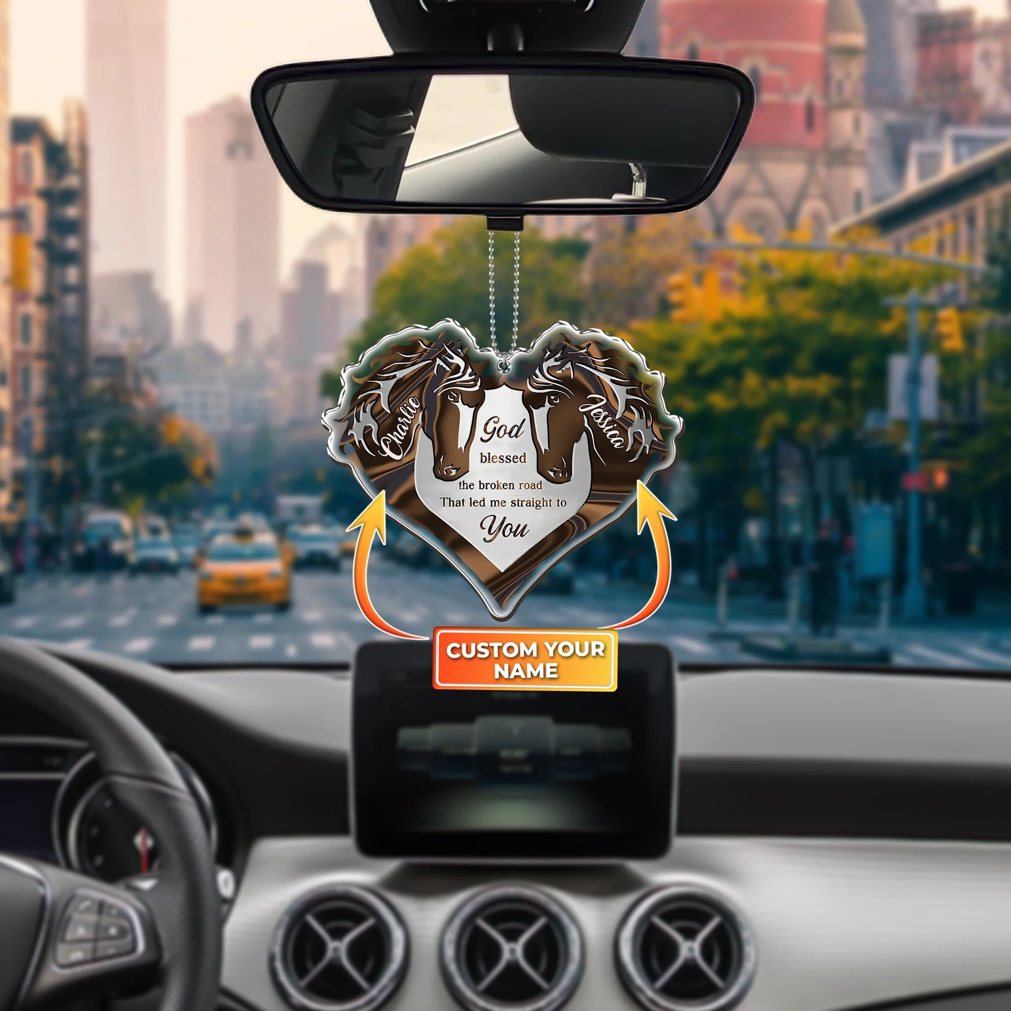 Custom Couple Horse Car Mirror Ornament God Blessed The Broken Road That Led Me Straight To You