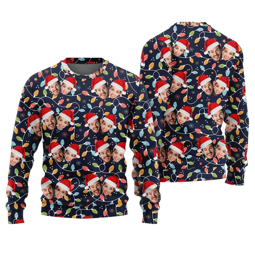 Custom Couple Ugly Christmas Sweater Navy Xmas Sweaters For Family