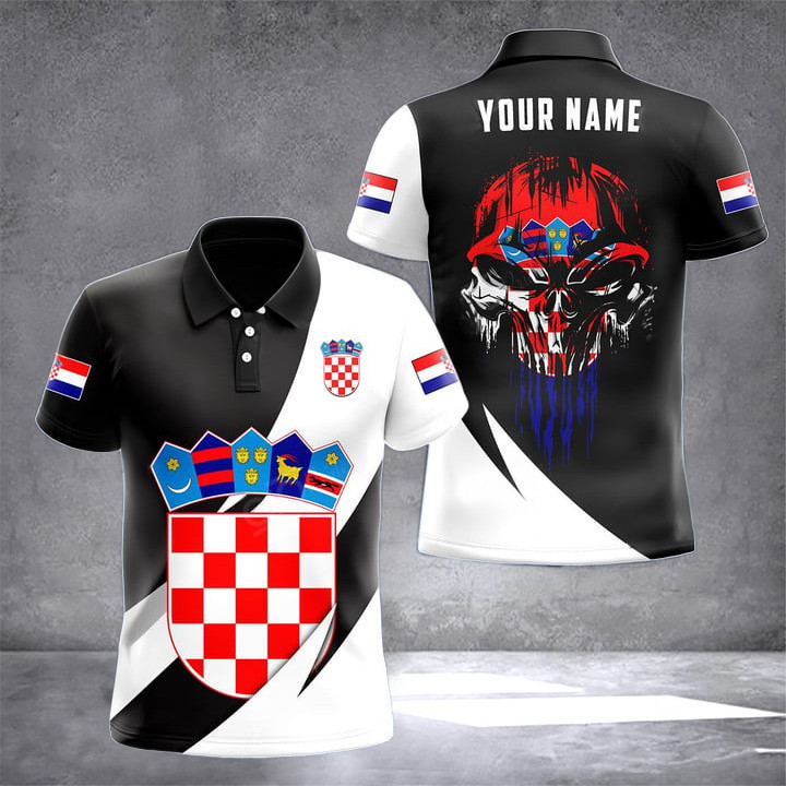 Custom Croatia Coat Of Arms Skull Flag Polo Shirt Croatian Clothing Online Gifts For Croatian