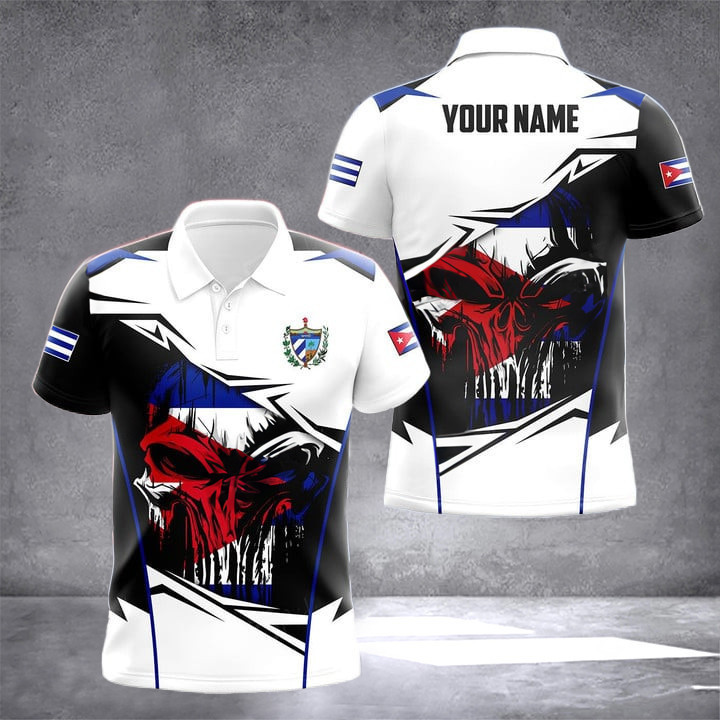 Custom Cuba Flag Skull Polo Shirt Cuban Outfit Gifts For Cuban Men