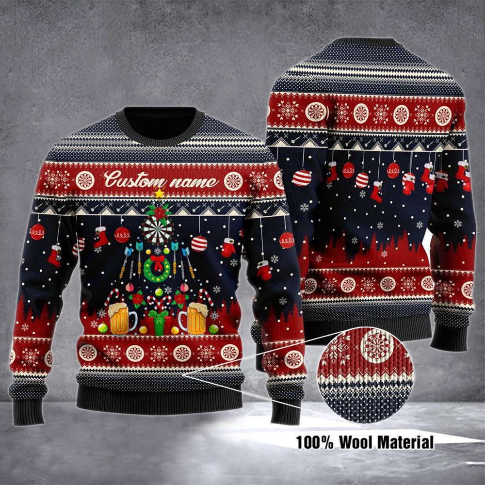Custom Darts And Beer Ugly Christmas Sweater Matching Christmas Clothing Gifts For Dart Players