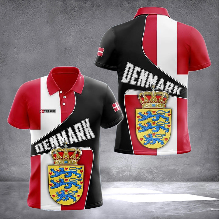 Custom Denmark Coat Of Arms Flag Polo Shirt Denmark Men's Fashion Gifts For Danish
