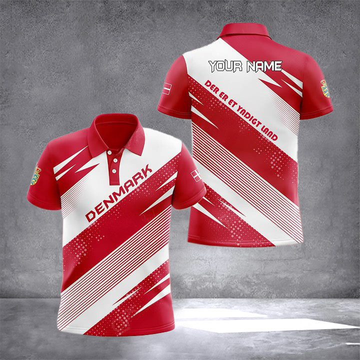 Custom Denmark Coat Of Arms Flag Polo Shirt Patriotic Danish Clothing Der Er Et Yndigt Land