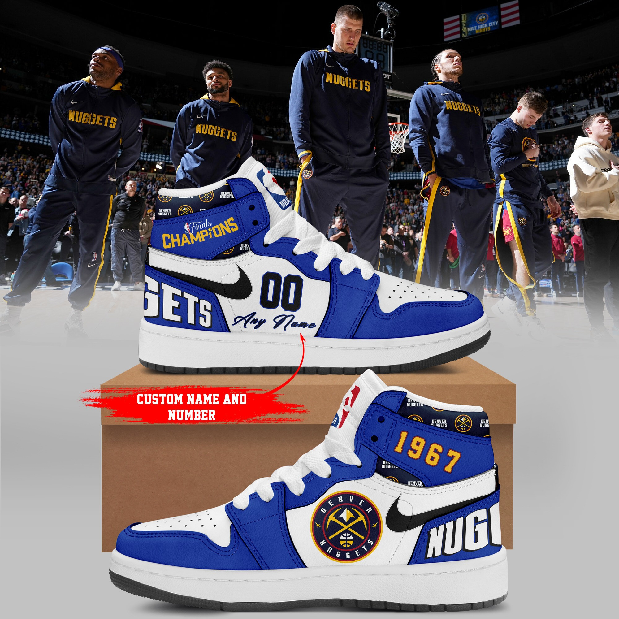 Custom Denver Nuggets Air Force 1 High Top Shoes Sneakers Merchandise Best Fan Gifts