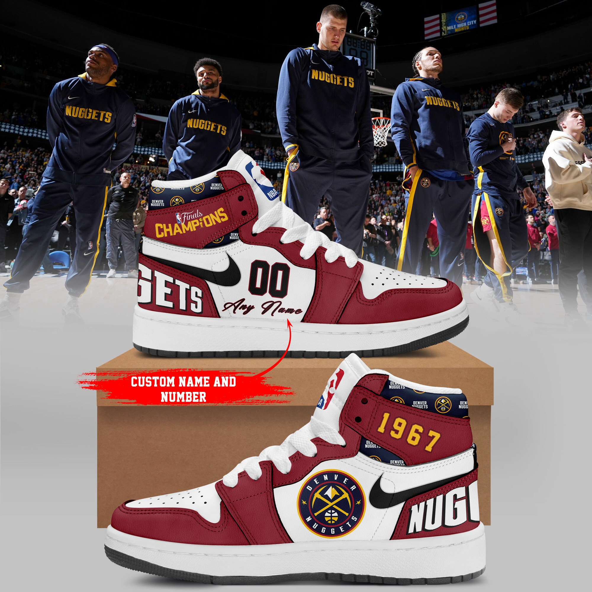 Custom Denver Nuggets Air Force 1 High Top Shoes Sneakers Merchandise Fan Gifts For Him