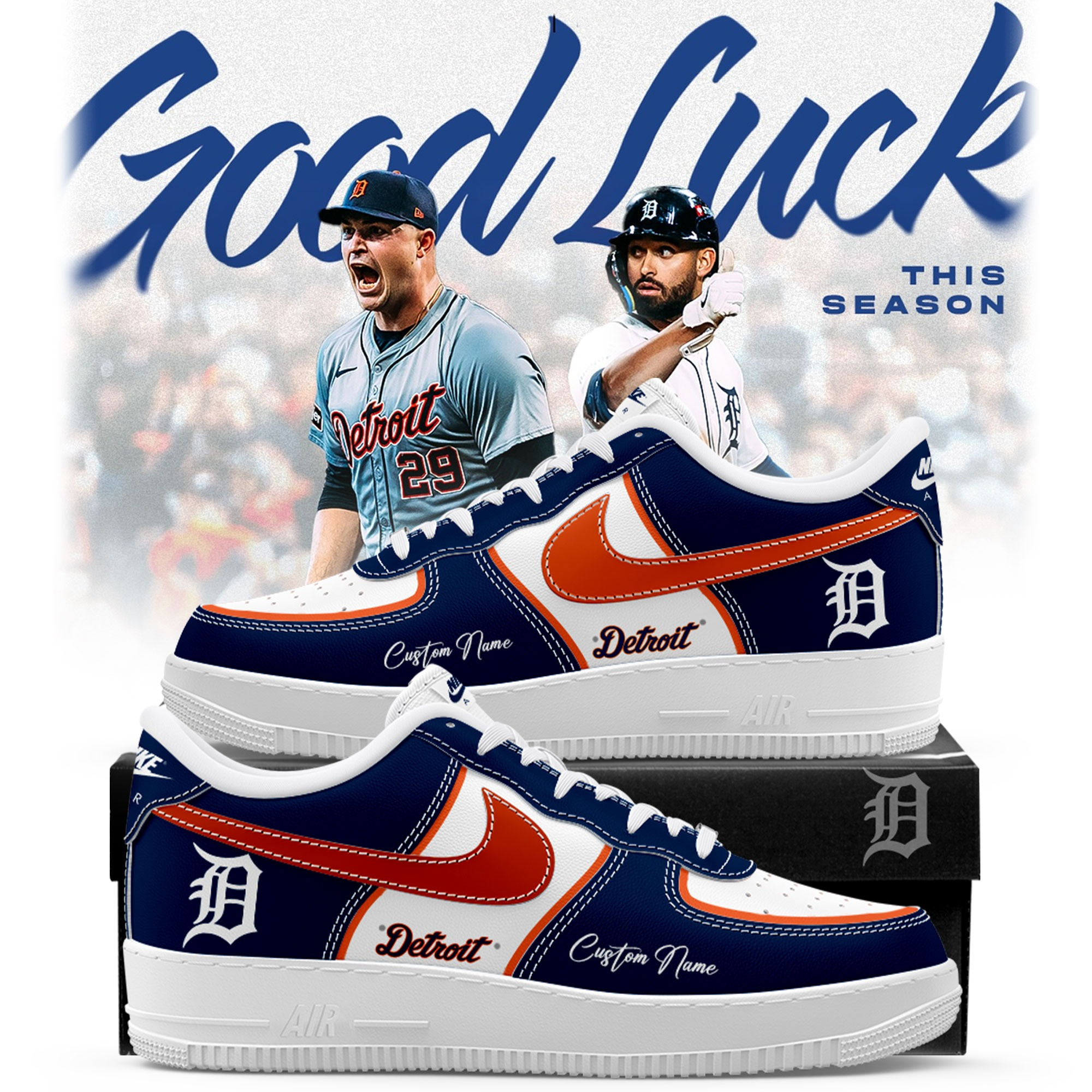 Custom Detroit Tigers Air Jordan Shoes Merchandise Air Force Sneakers Fan Gifts For Him Her