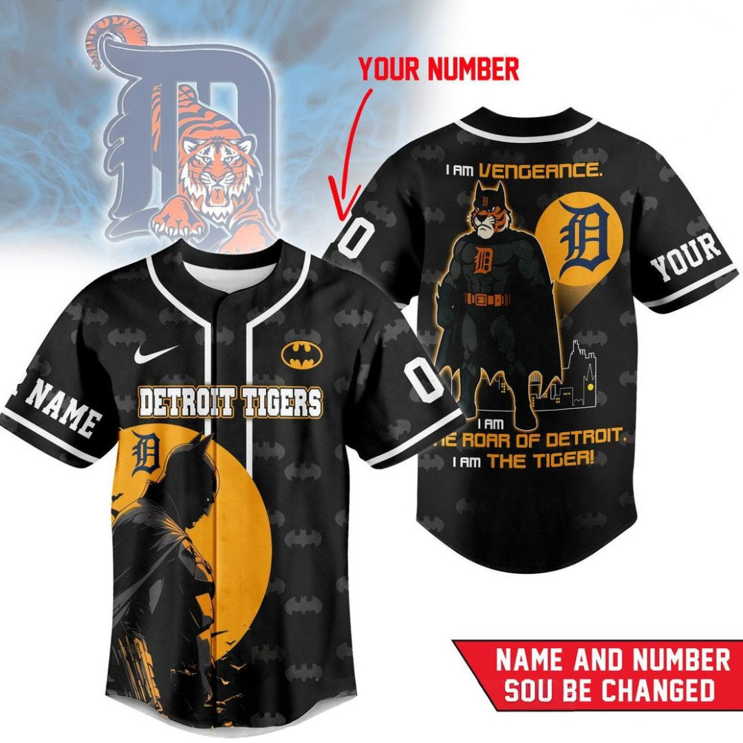 Custom Detroit Tigers x Batman I Am Vengeance Baseball Jersey Cool Baseball Gifts