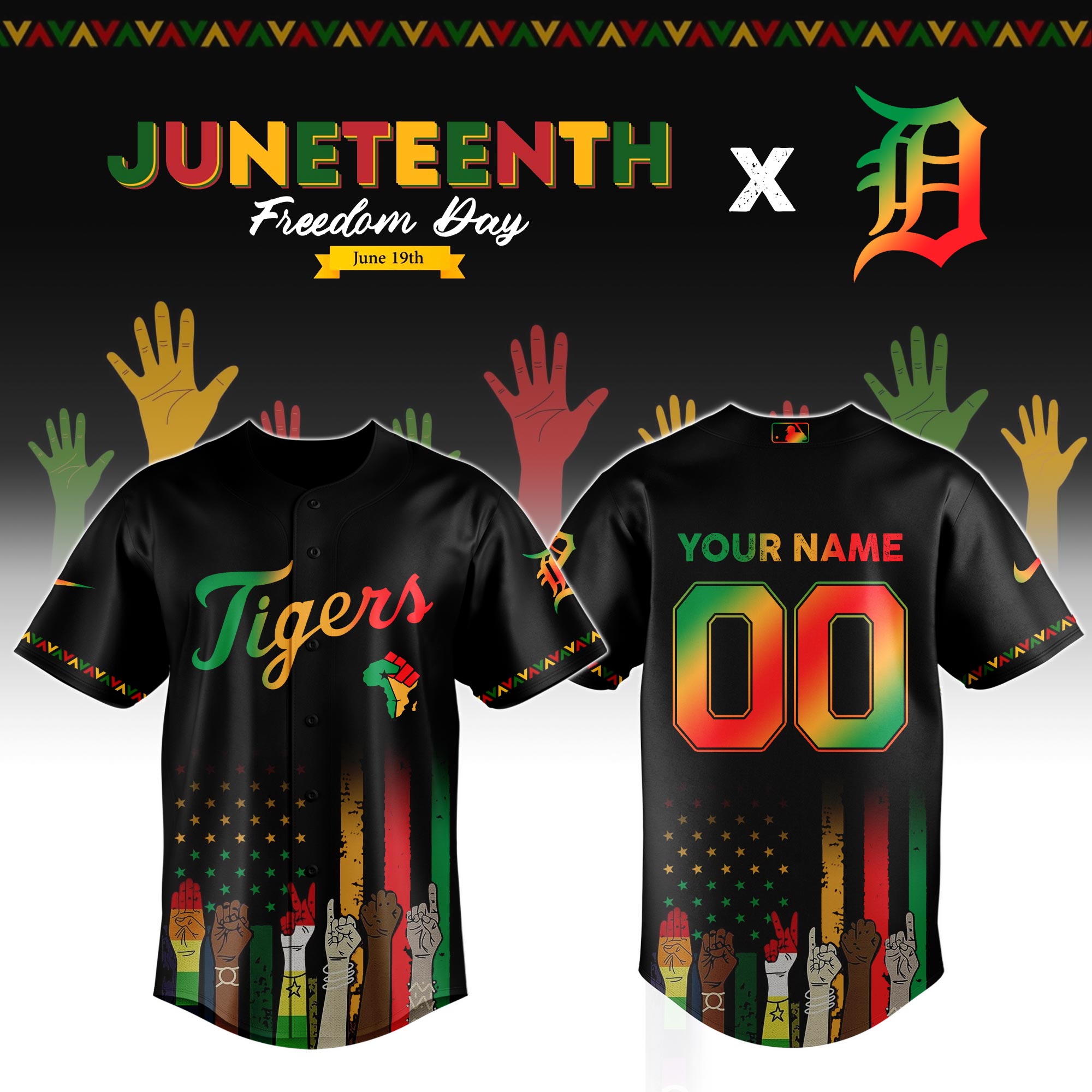 Custom Detroit Tigers x Juneteenth Jersey 2025 Present For Baseball Player