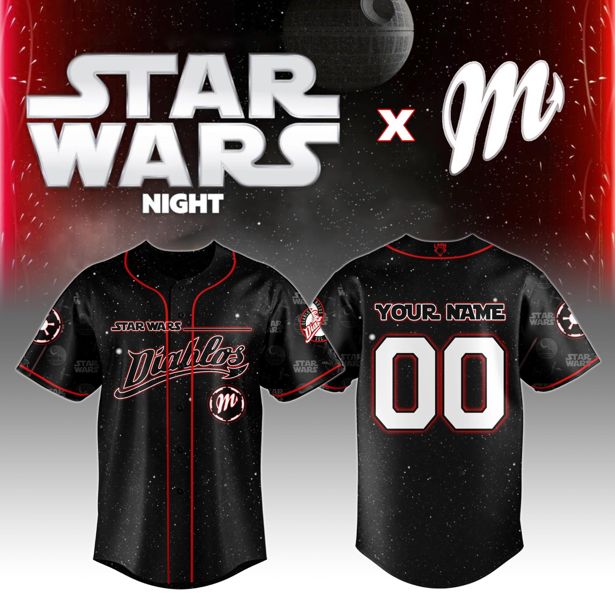 Custom Diablos Rojos Del Mexico x STAR WARS Night Jersey Baseball Team Gift Ideas