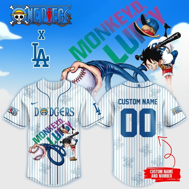 Custom Dodgers x Monkey D Luffy Jersey Best Gift For Dodgers Fans On 3rd July Game Night