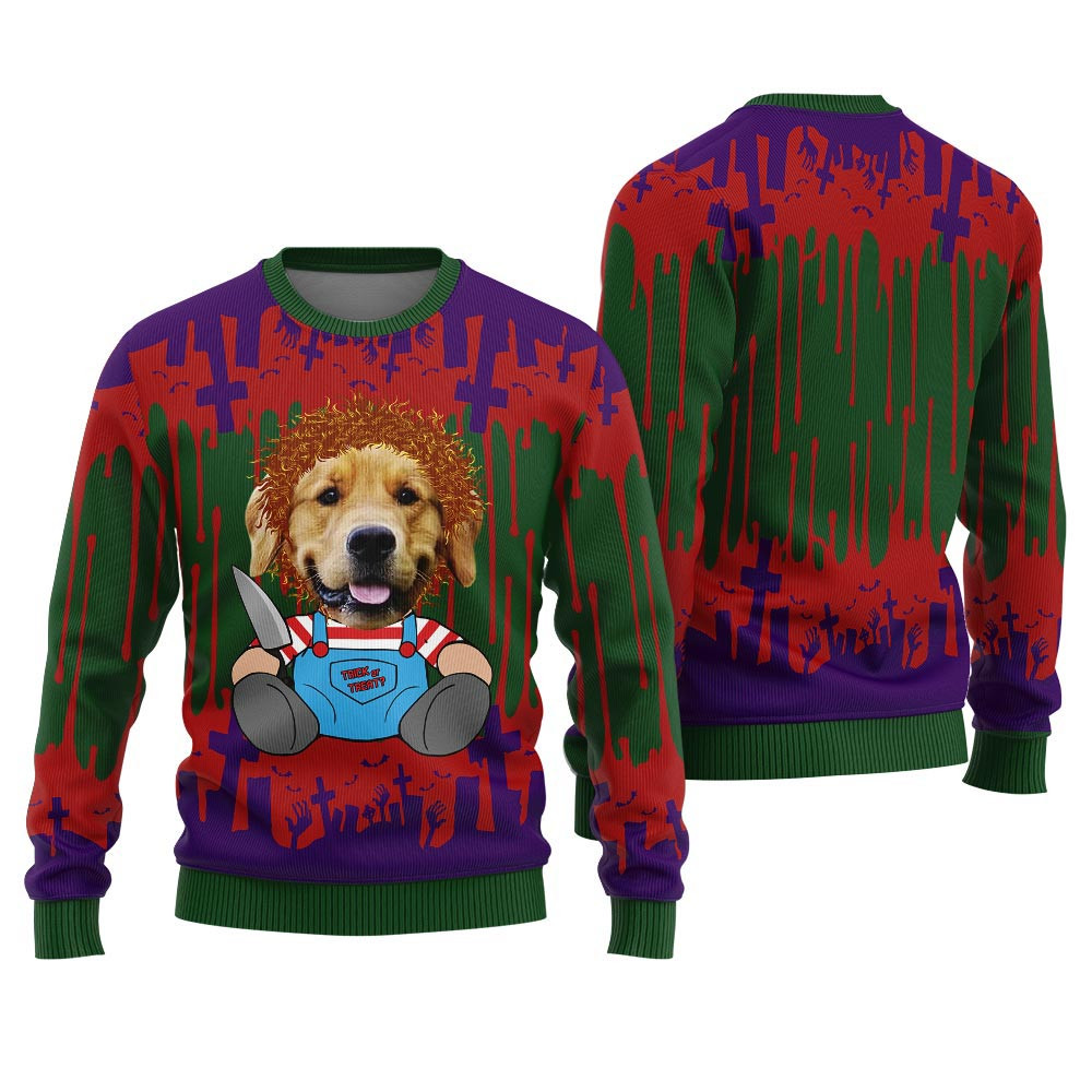 Custom Dog Face Killer Halloween Sweater Womens Christmas Sweaters For Men And Women