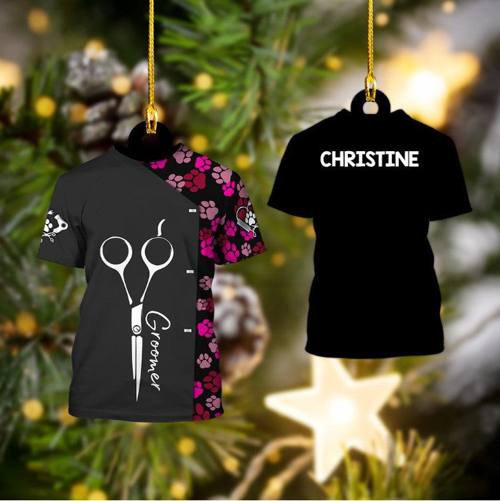 Custom Dog Groomer Shirt Ornament Paw Day Pet Grooming Paw Dog Groomer Uniform Christmas Ornament