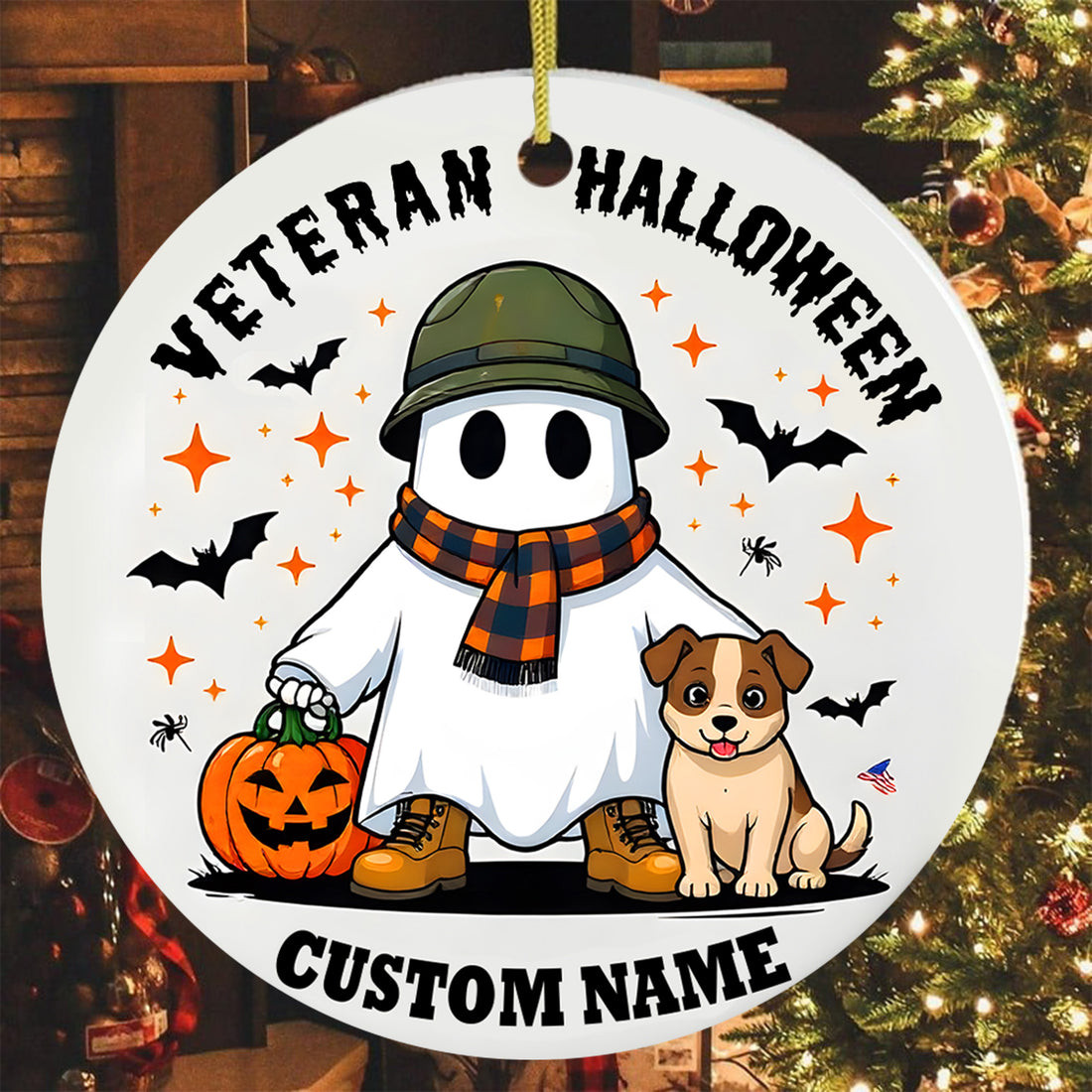 Custom Dog Veteran Ghost Halloween Ornament Cute Ghost Design Gothic Season Gift Ideas