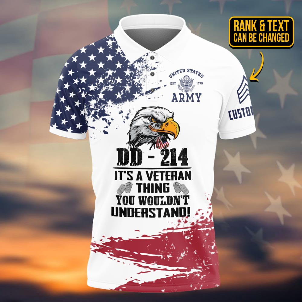 Custom Eagle DD 214 It's A Veteran Thing You Wouldnt Understand Polo Shirt US Army Polo Shirt
