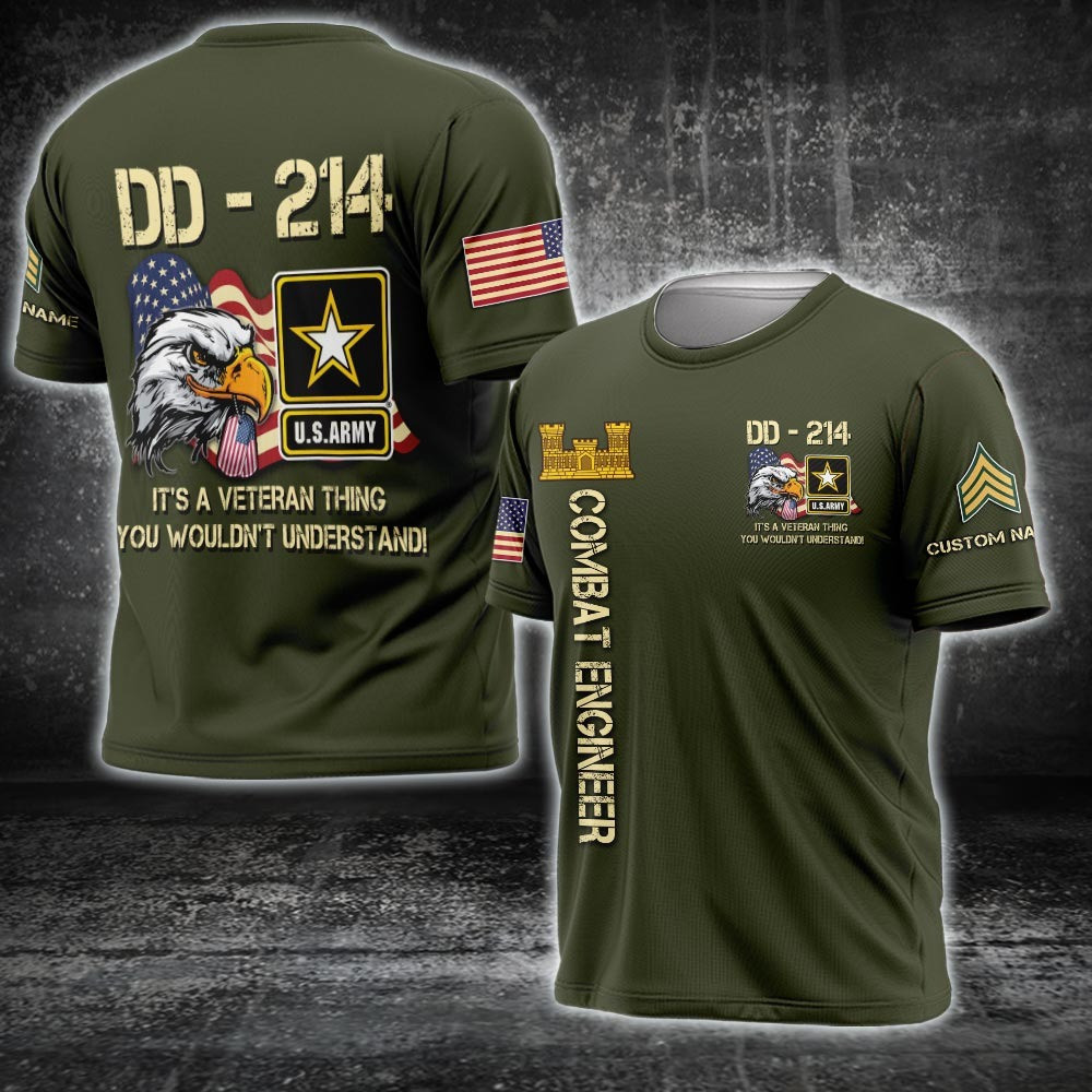 Custom Eagle DD214 Army Veteran Shirt Combat Engineer Veterans Day Gifts For Army Vets