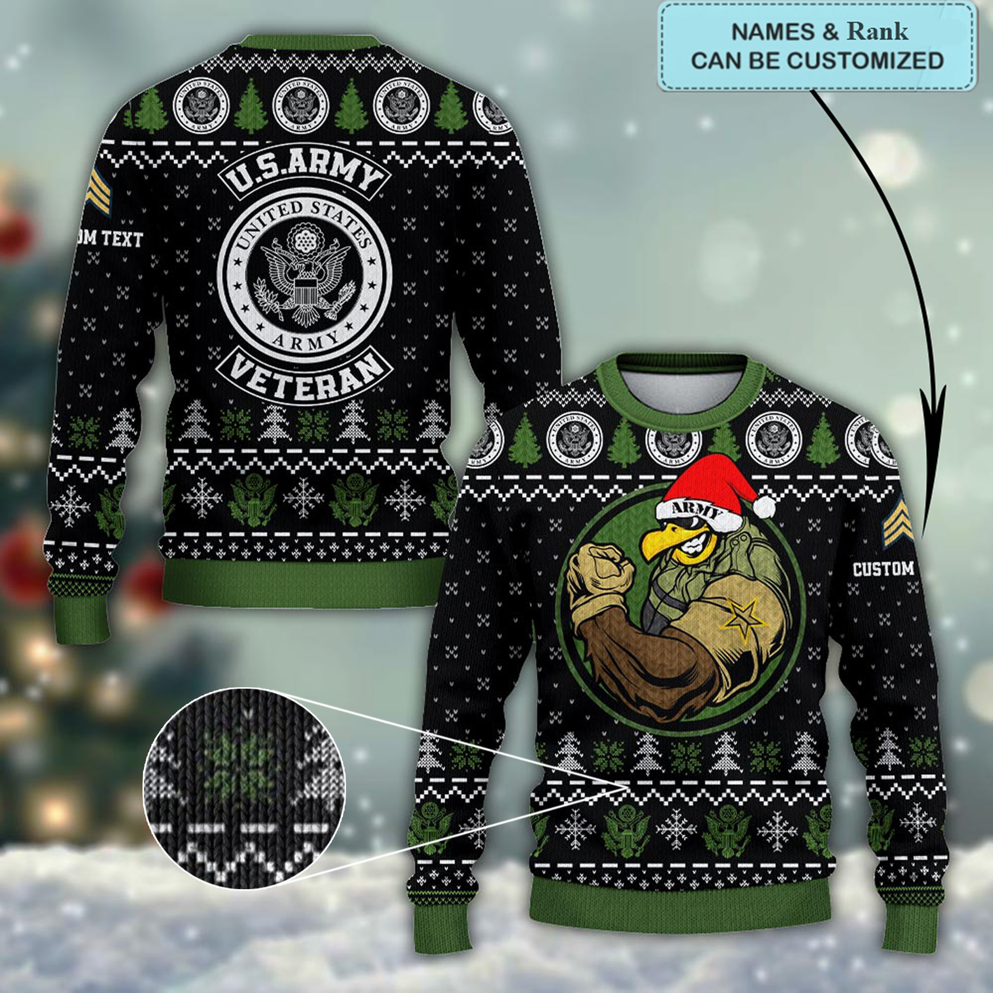Custom Eagle U.S Army Veteran Ugly Christmas Sweater Patriotic Army Veteran Gift Ideas 2023