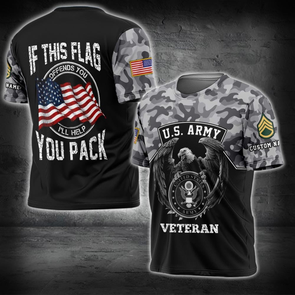 Custom Eagle US Army Veteran Shirt If This Flag Offends You I'll Help You Pack T-Shirt Camo