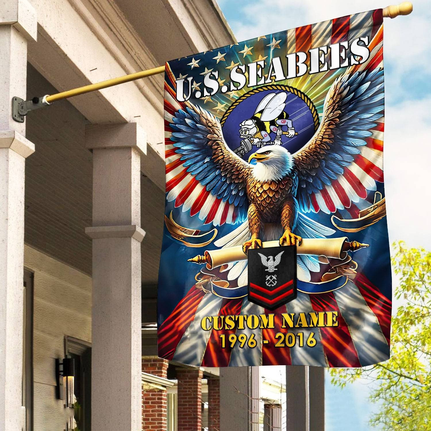 Custom Eagle US Seabees Flag American Flag Gifts For Seabees Veterans