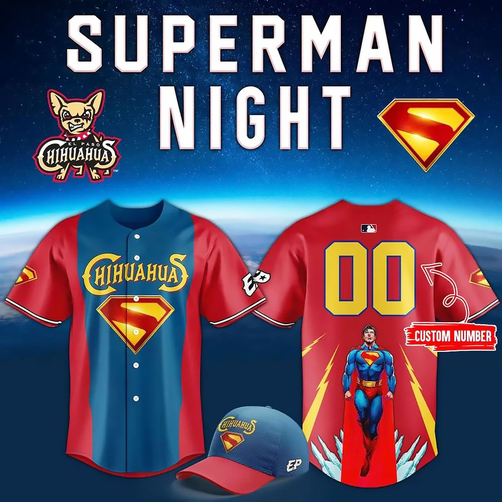 Custom El Paso Chihuahuas 2025 Superman Night Baseball Jersey Best Gifts For Baseball Fans