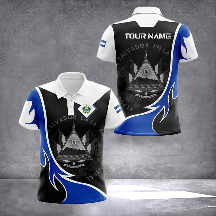 Custom El Salvador Coat Of Arms Polo Shirt El Salvador Apparel Gifts For Patriots