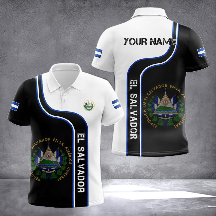 Custom El Salvador Coat Of Arms Polo Shirt El Salvador Lover Men Clothing Gifts For Patriots