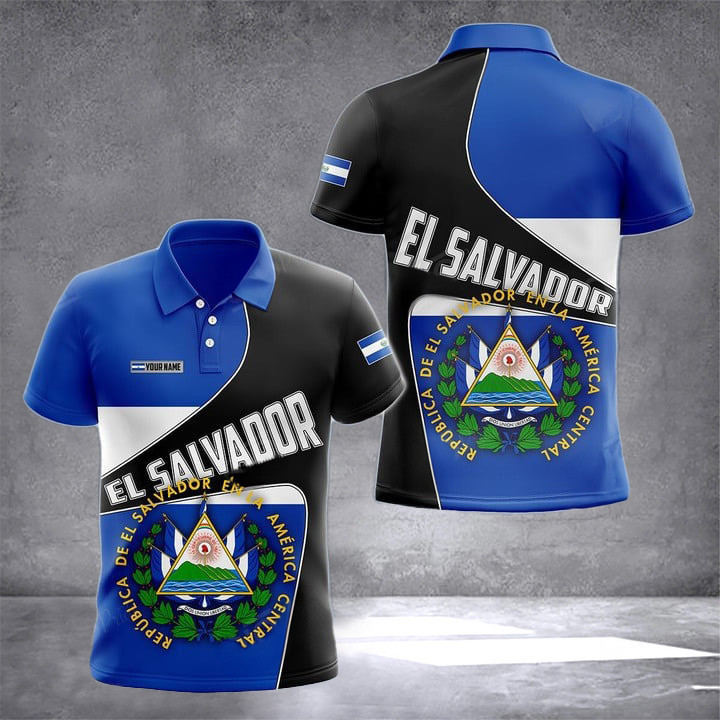 Custom El Salvador Coat Of Arms Polo Shirt Patriotic El Salvador Clothing Gifts For Salvadoran