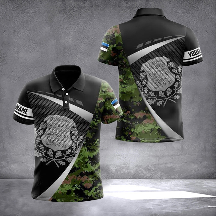 Custom Estonia Coat Of Arms Camouflage Polo Shirt Estonian Clothing Gifts For Estonian