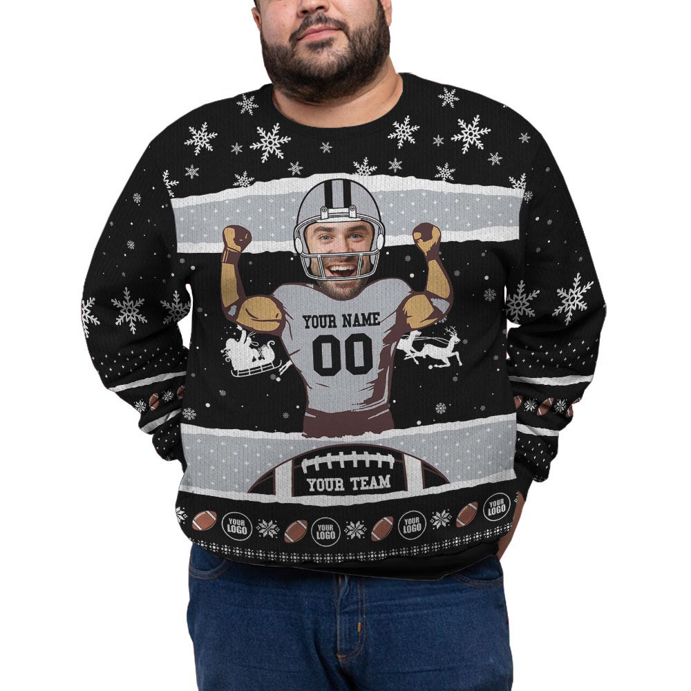 Custom Face And Name Football Plus Size Xmas Sweater Christmas Gifts For Dad