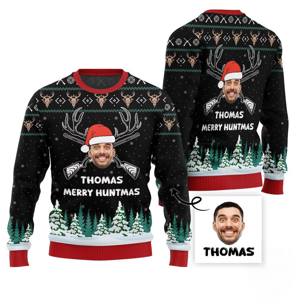 Custom Face And Name Hunting Christmas Sweater For Men Christmas Sweaters For Men