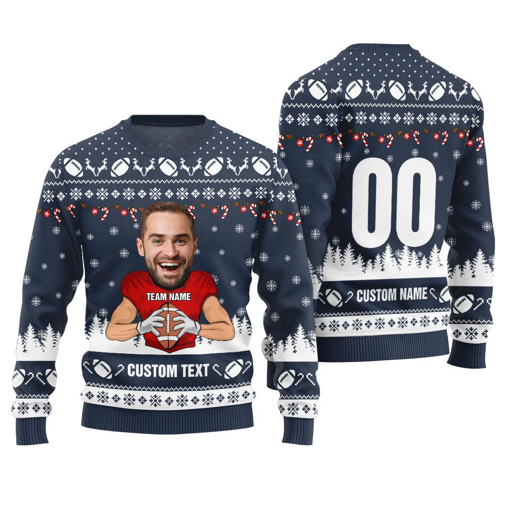 Custom Face And Text Funny Football Christmas Design For Men Ugly Christmas Gifts