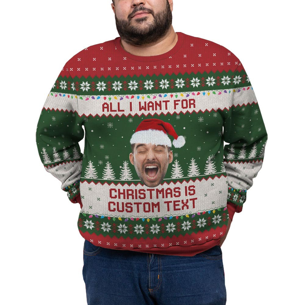 Custom Face And Text Plus Size Funny Holiday Sweater
