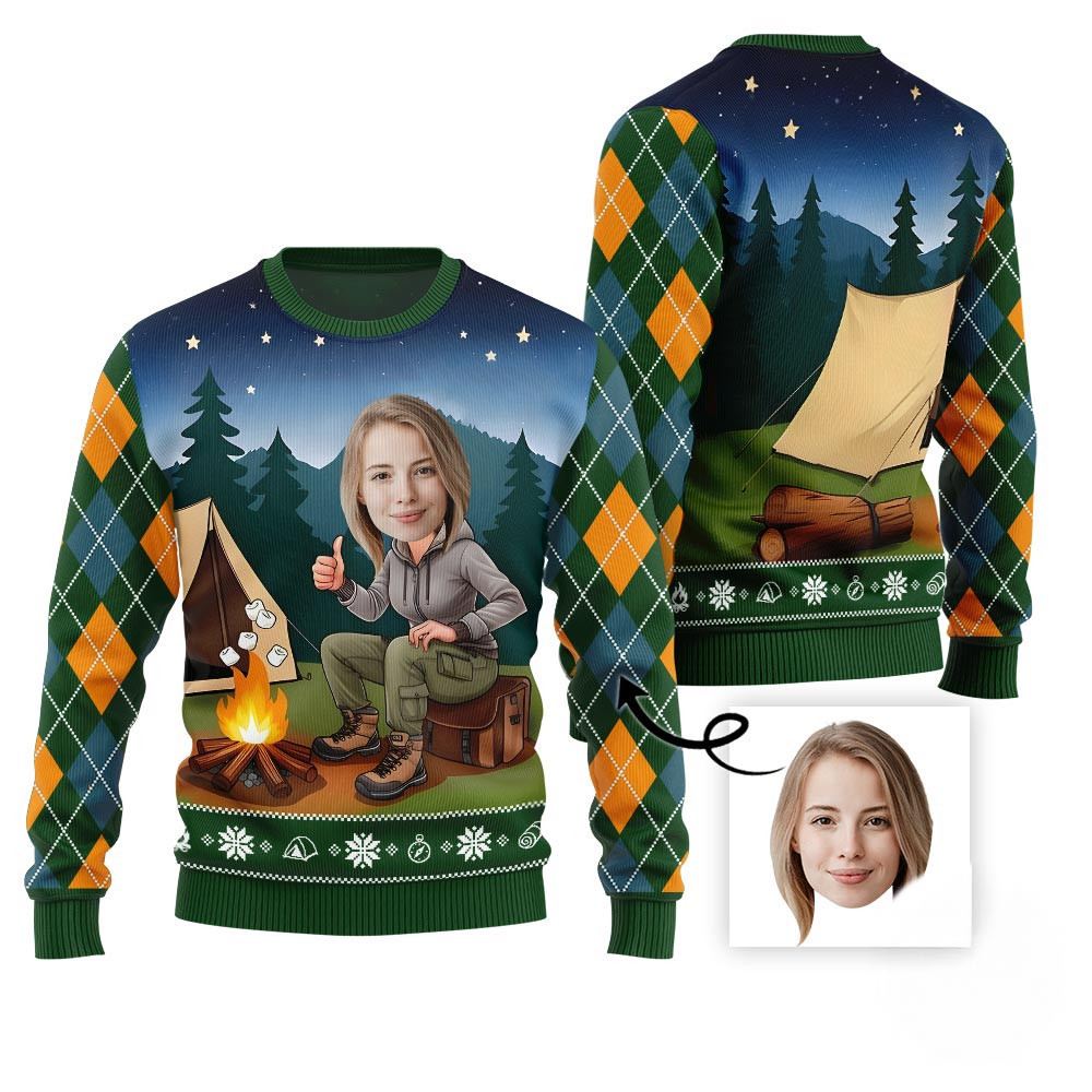 Custom Face Camping Ugly Holiday Sweater Christmas Ideas For Girlfriend