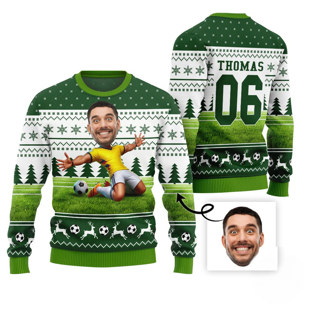 Custom Face Christmas Sweater For Soccer Player Unique Christmas Gifts For Adults