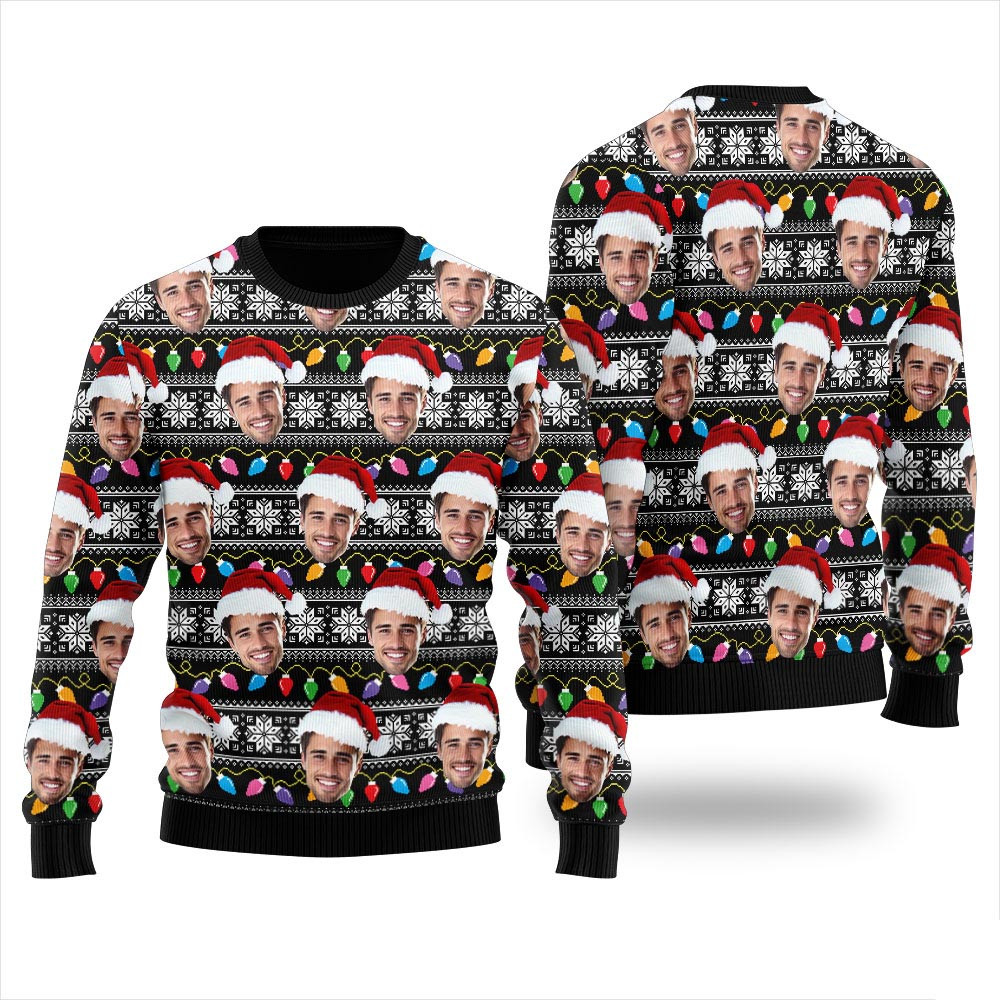 Custom Face Colorful Light Ugly Christmas Sweater For Unisex Funny Holiday Sweater
