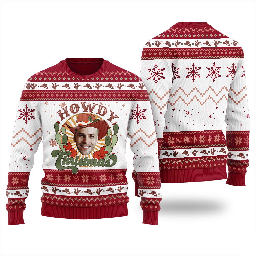 Custom Face Cowboy Ugly Christmas Sweater Unisex Christmas Vacation Sweater