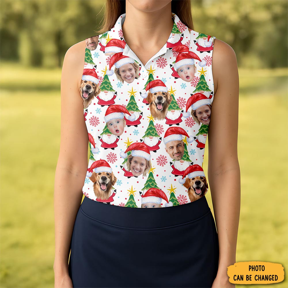 Custom Face Cute Christmas Gnome White Golf Shirt Christmas Golf Shirt Ladies Golf Shirts Golf Gifts For Women
