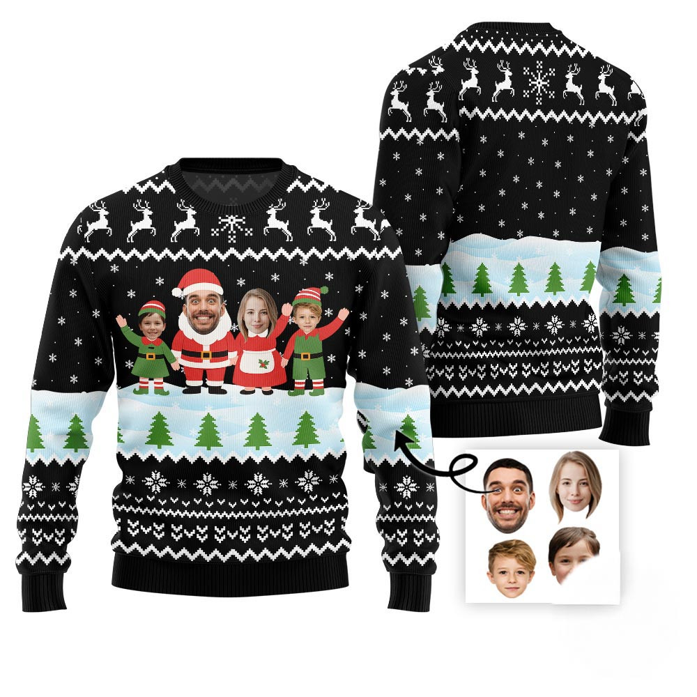 Custom Face Family Santa And Elf Christmas Sweater Best Ugly Christmas Sweaters