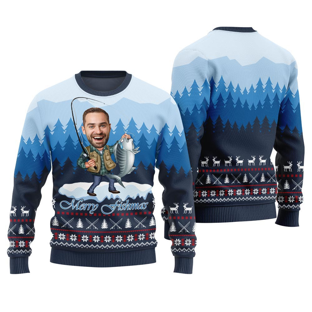Custom Face Fishing Ugly Christmas Sweater Best Ugly Christmas Sweaters