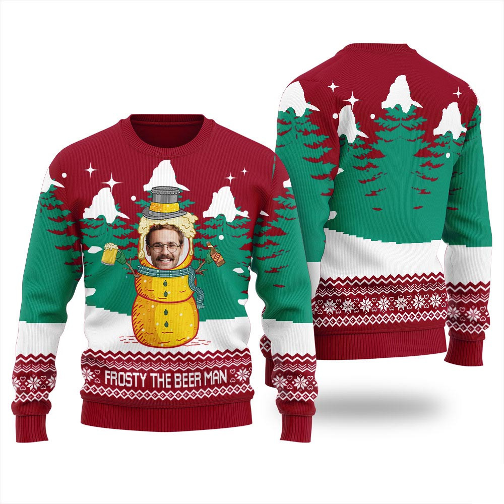 Custom Face Frosty Beer Ugly Christmas Sweater Christmas Gifts For Dad