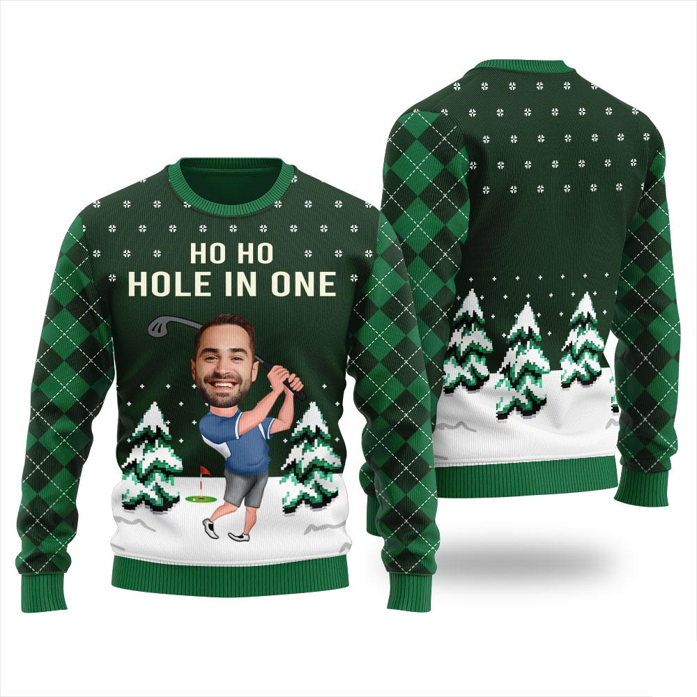 Custom Face Golf Player Funny Christmas Pullover Green Christmas Ideas For Girlfriend