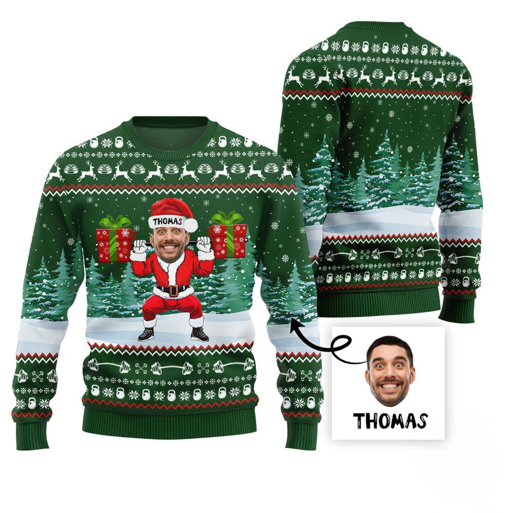 Custom Face Gym Ugly Xmas Sweater Ugly Xmas Sweaters For Couples