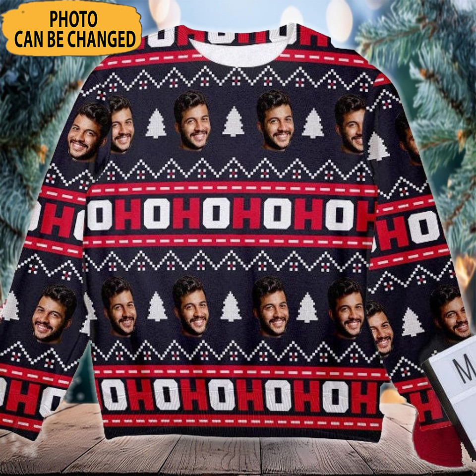Custom Face Hohoho Ugly Sweater Personalized Family Photo Sweater Gifts For Dad