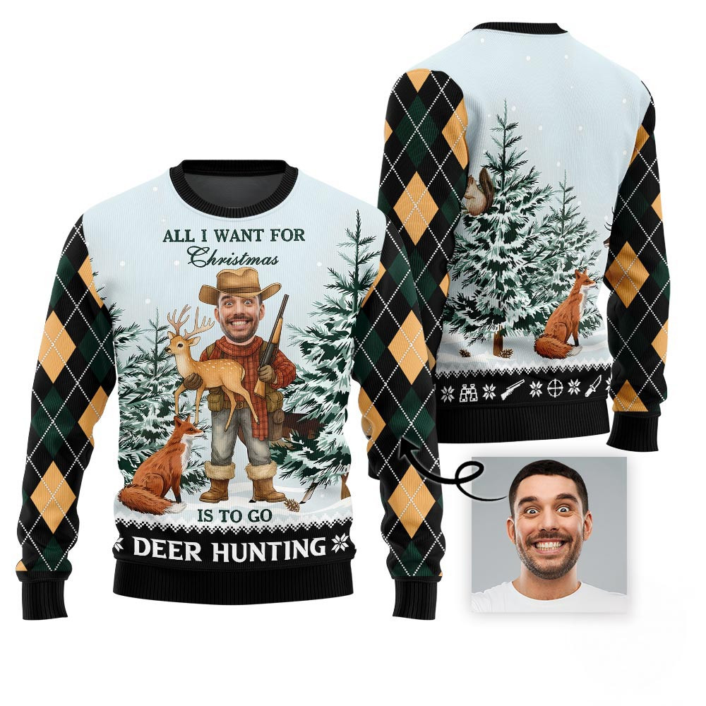 Custom Face Hunting Ugly Christmas Sweater Christmas Sweater Gift