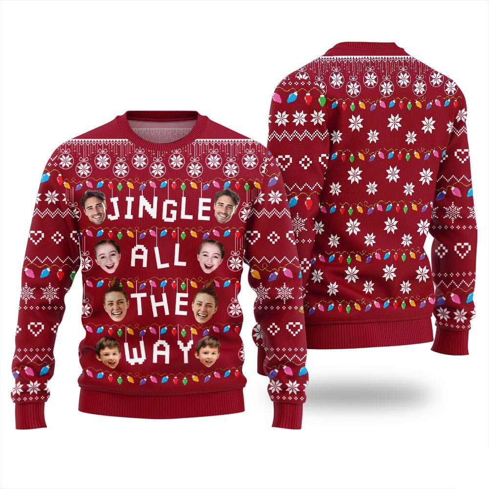 Custom Face Jingle All The Way Christmas Sweater Funny Christmas Sweaters