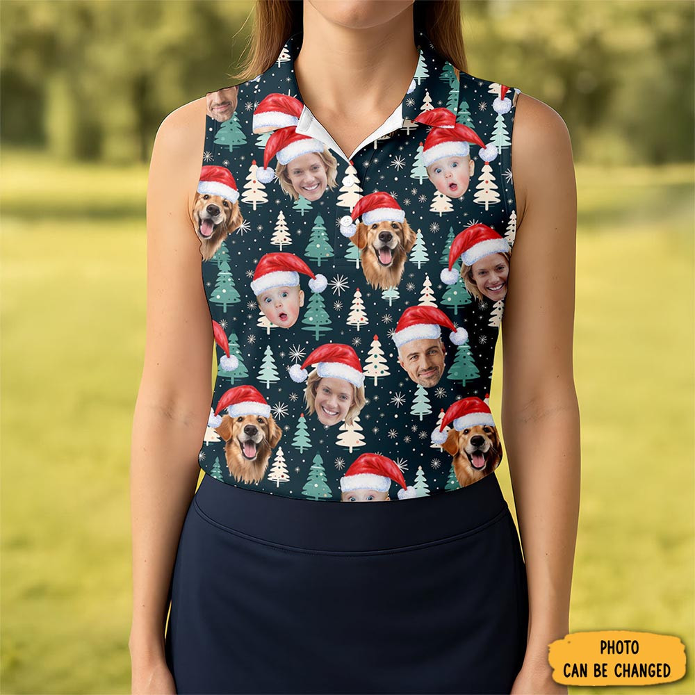 Custom Face Joyful Christmas Icy Blue Christmas Golf Shirt Ladies Golf Tops Golf Gifts For Women