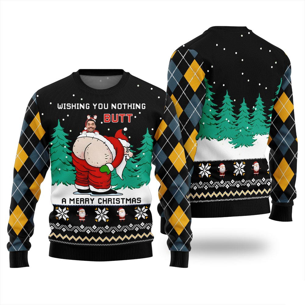 Custom Face Merry Christmas Naughty Santa Ugly Christmas Sweater Funny Ugly Christmas Sweater