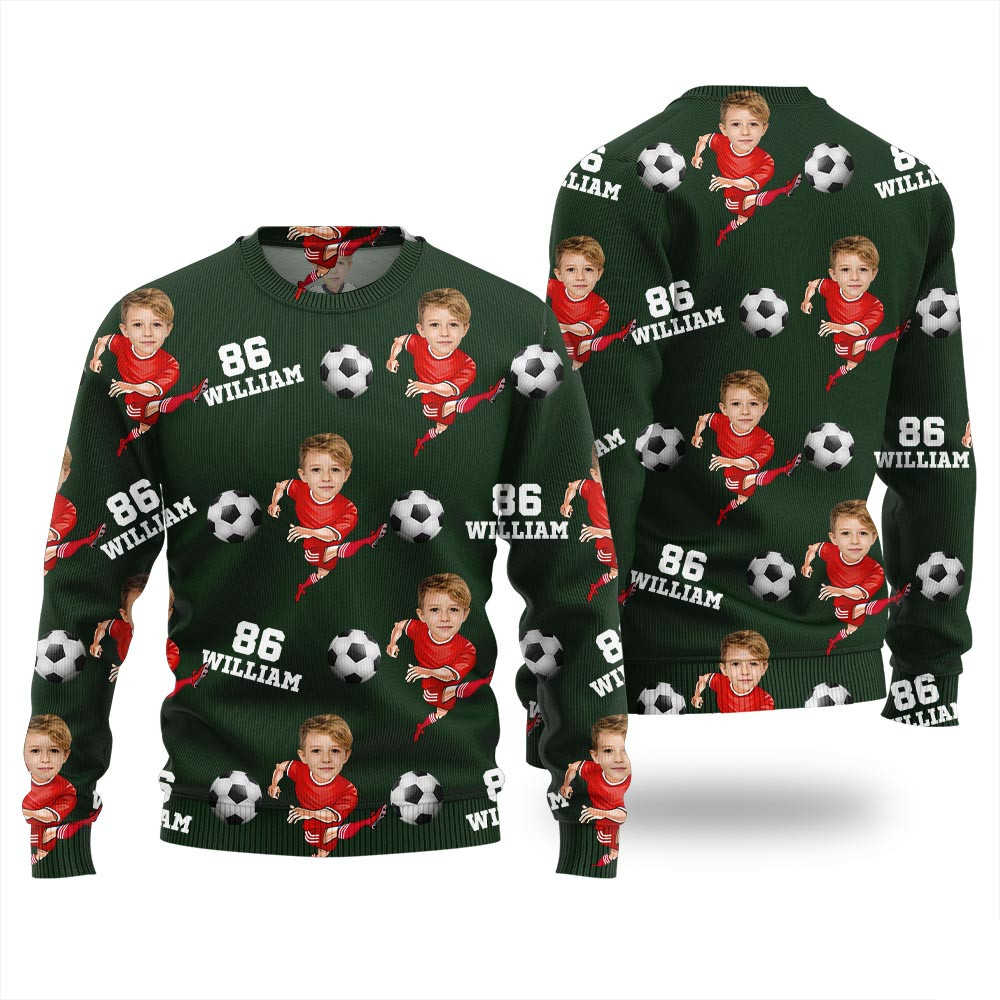 Custom Face Name And Number Soccer Xmas Sweater Funny Christmas Sweaters