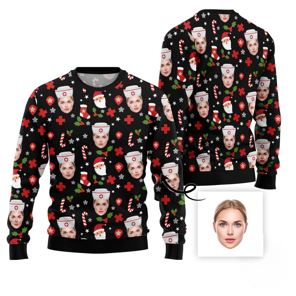 Custom Face Nurse Christmas Sweater Funny Christmas Sweaters