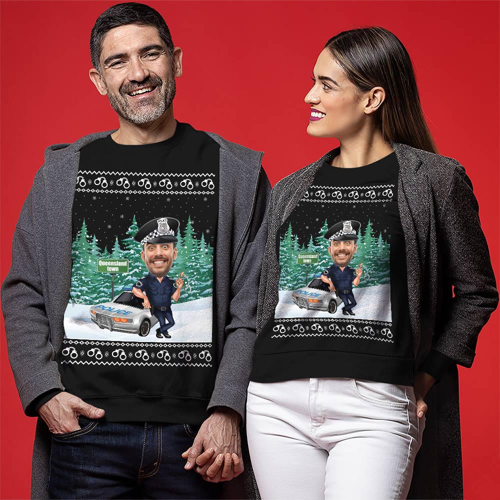 Custom Face Police Christmas Sweatshirt Xmas Sweaters For Family