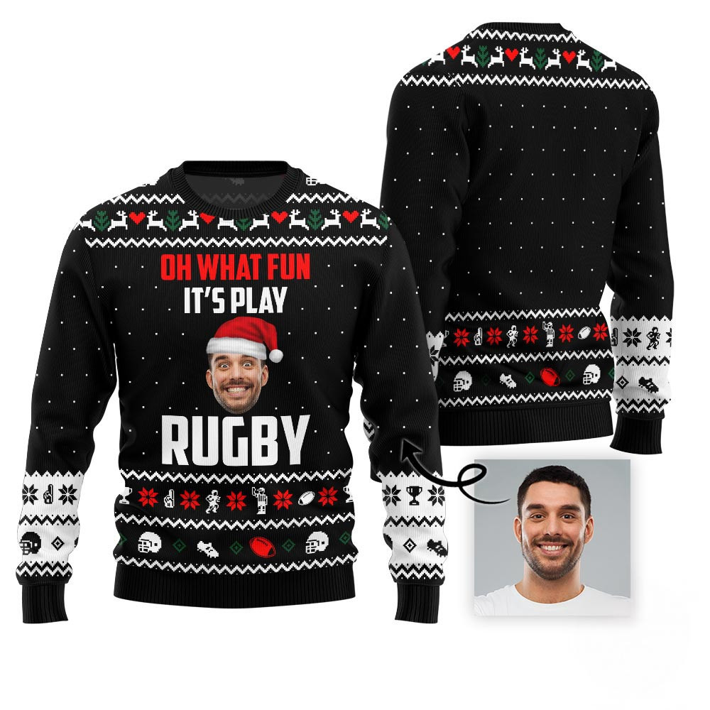 Custom Face Rugby Ugly Christmas Sweater Ugly Sweaters For Christmas